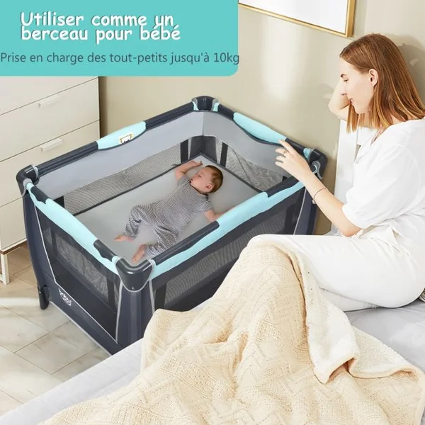 Lit Parapluie 4 en 1 pour Bébé de 0 à 36 Mois Centre Musical et Jouets Sac de transport 103x72,5x73,5cm Vert