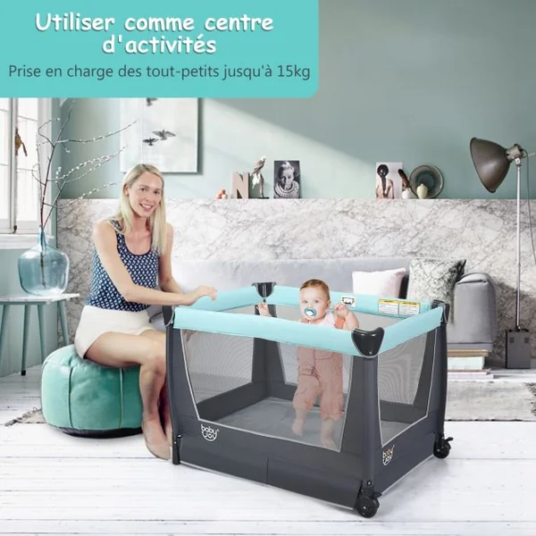 Lit Parapluie 4 en 1 pour Bébé de 0 à 36 Mois Centre Musical et Jouets Sac de transport 103x72,5x73,5cm Vert
