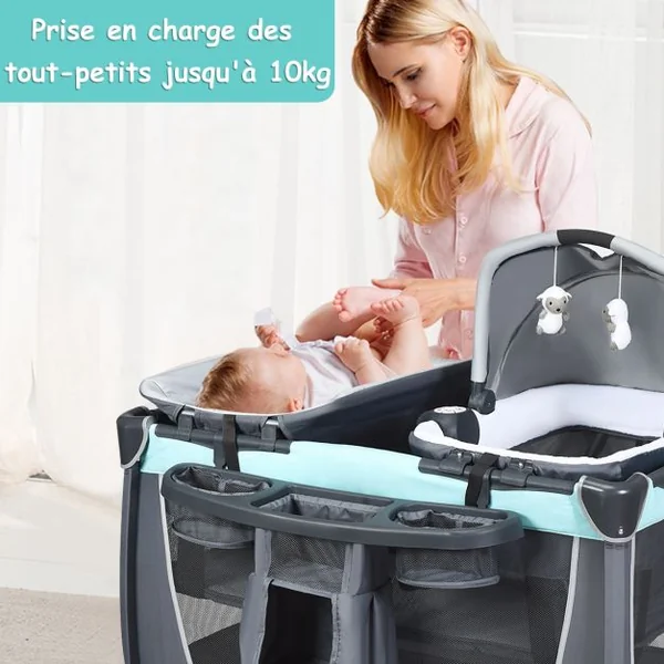 Lit Parapluie 4 en 1 pour Bébé de 0 à 36 Mois Centre Musical et Jouets Sac de transport 103x72,5x73,5cm Vert