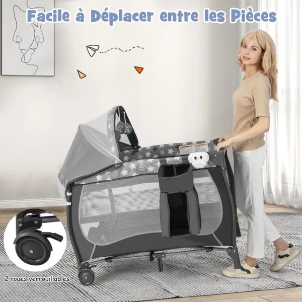 Lit Parapluie Bébé avec Matelas&Moustiquaire Charge 9kg pour 0-36 Mois