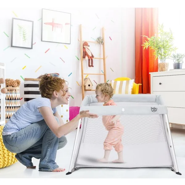 Lit parapluie bébé Lit de voyage pour bébé avec matelas Lit pour bébé sac de transport, 112 x 72 x 66 cm, Gris