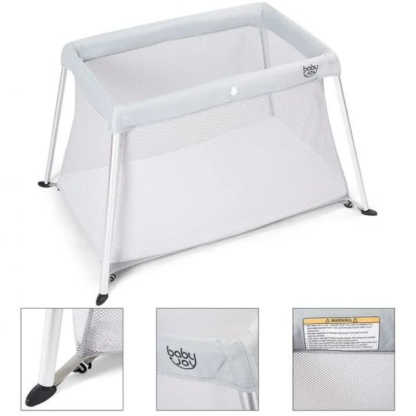 Lit parapluie bébé Lit de voyage pour bébé avec matelas Lit pour bébé sac de transport, 112 x 72 x 66 cm, Gris