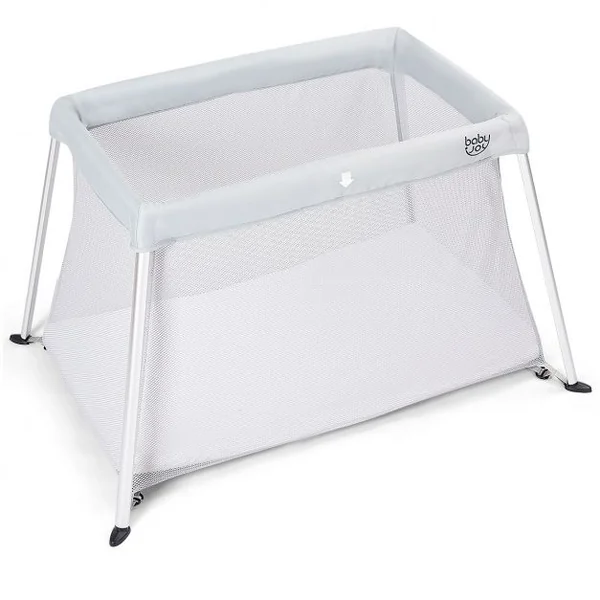 Lit parapluie bébé Lit de voyage pour bébé avec matelas Lit pour bébé sac de transport, 112 x 72 x 66 cm, Gris