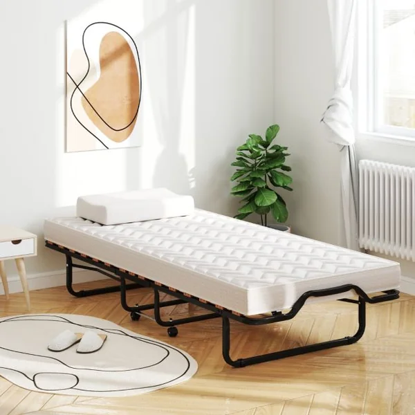 Lit Pliable 80 x 200 cm avec Matelas en Mousse à Mémoire de Forme & Fibre Hypoallergénique Lit pour Invités Pliable Fabriqué en Italie