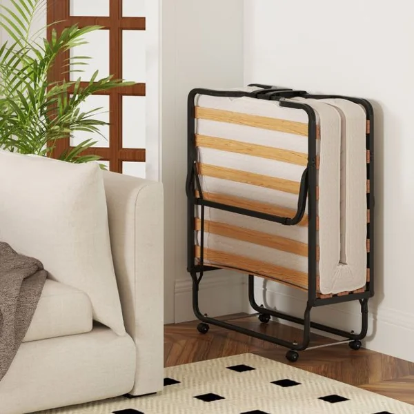 Lit Pliable 80 x 200 cm avec Matelas en Mousse à Mémoire de Forme & Fibre Hypoallergénique Lit pour Invités Pliable Fabriqué en Italie