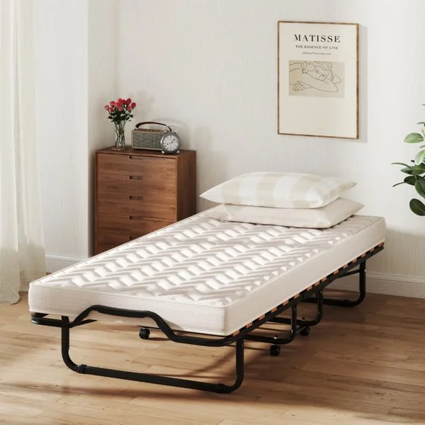Lit Pliable 80 x 200 cm avec Matelas en Mousse à Mémoire de Forme & Fibre Hypoallergénique Lit pour Invités Pliable Fabriqué en Italie