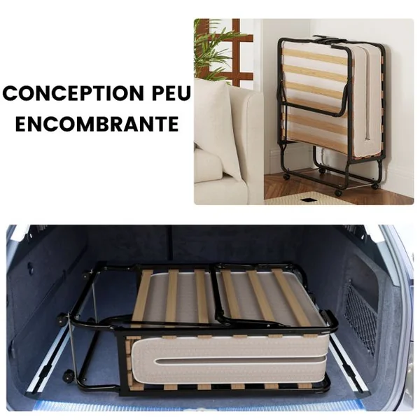 Lit Pliable 80 x 200 cm avec Matelas en Mousse à Mémoire de Forme & Fibre Hypoallergénique Lit pour Invités Pliable Fabriqué en Italie