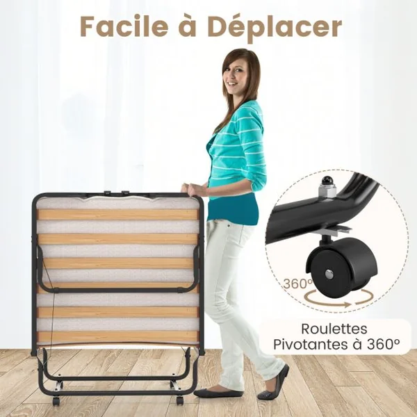 Lit Pliable 90 x 200 cm Lit d'Oappoint avec Matelas en Mousse à Mémoire de Forme & Fibre Hypoallergénique Fabriqué en Italie