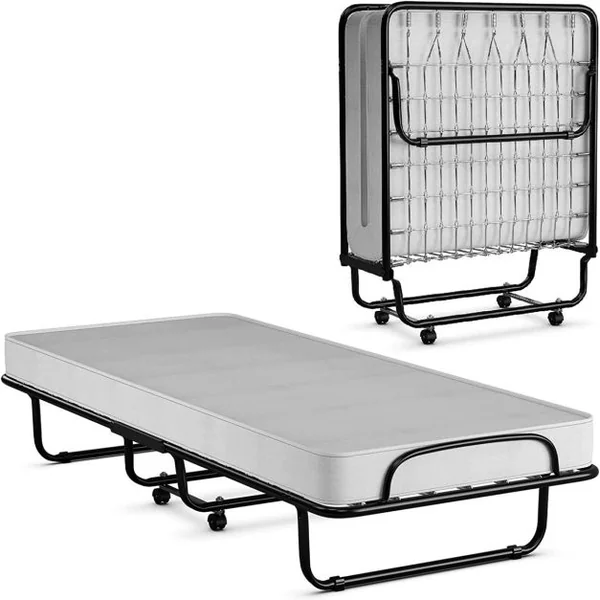 Lit Pliant 80x190 cm avec Matelas en Mousse Mémoire de Forme Lit d’Appoint Pliable en Acier avec 4 roulettes Universelles pour Maison Bureau