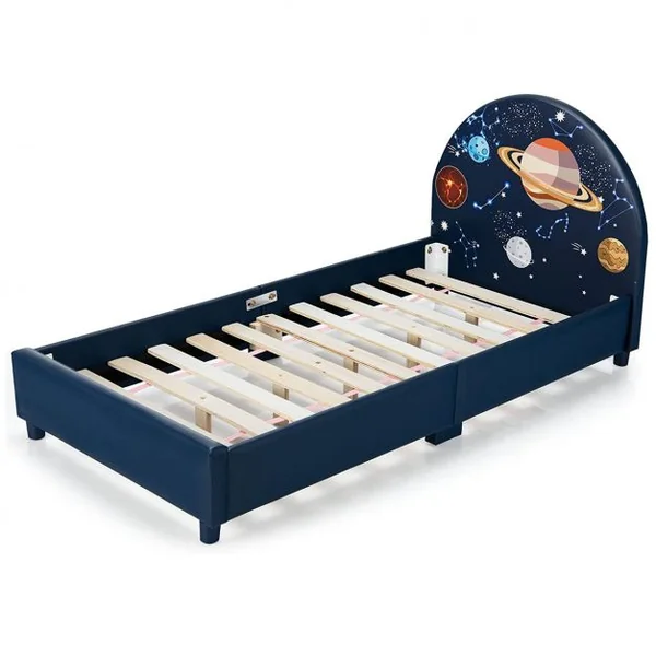 Lit pour Enfant Motifs Mignons Bois MDF Convient à Matelas 140 x 70cm (Non Inclus) Lit pour Tout-Petit 153x77x70cm Planète
