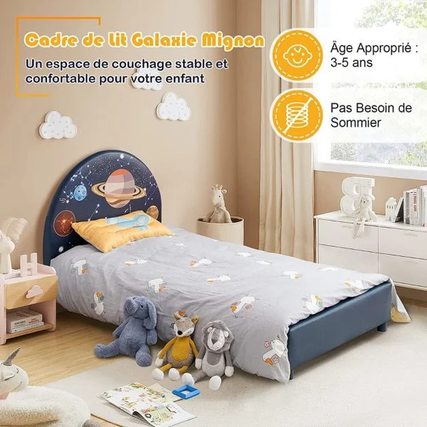 Lit pour Enfant Motifs Mignons Bois MDF Convient à Matelas 140 x 70cm (Non Inclus) Lit pour Tout-Petit 153x77x70cm Planète