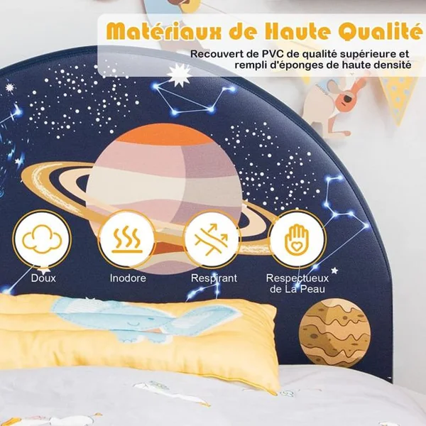 Lit pour Enfant Motifs Mignons Bois MDF Convient à Matelas 140 x 70cm (Non Inclus) Lit pour Tout-Petit 153x77x70cm Planète