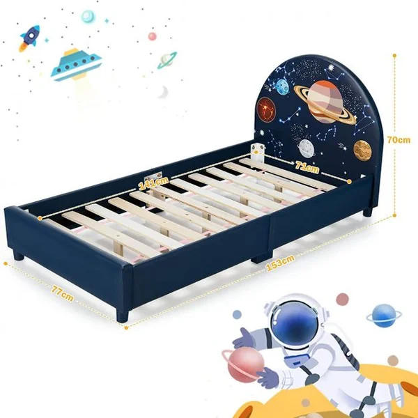 Lit pour Enfant Motifs Mignons Bois MDF Convient à Matelas 140 x 70cm (Non Inclus) Lit pour Tout-Petit 153x77x70cm Planète