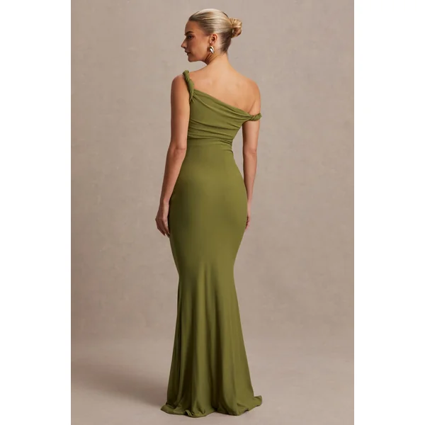 Lita | Robe Longue de Maternité Asymétrique Torsadée Olive