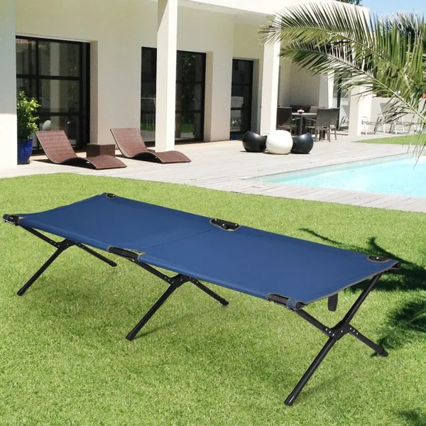 Lits de Camp Pliable 190 x 67 x 42 cm Cadre en Métal Tissu Oxford Robuste Charge 135 kg pour Voyages Camping Plage Bleu