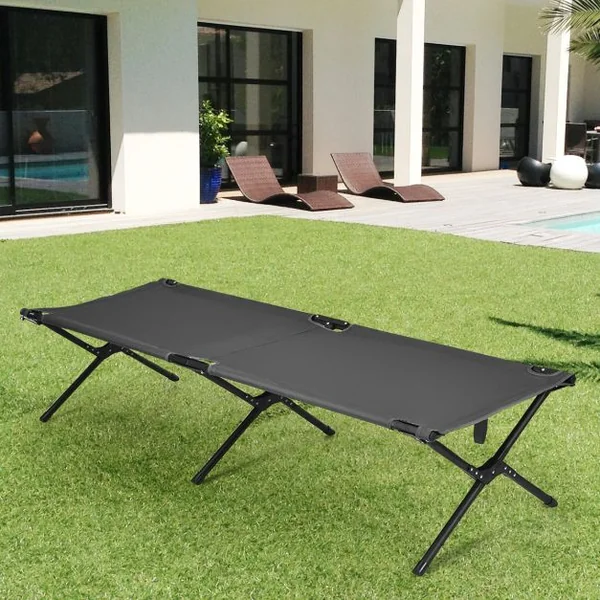 Lits de Camp Pliable 190 x 67 x 42 cm Cadre en Métal Tissu Oxford Robuste Charge 135 kg pour Voyages Camping Plage Gris