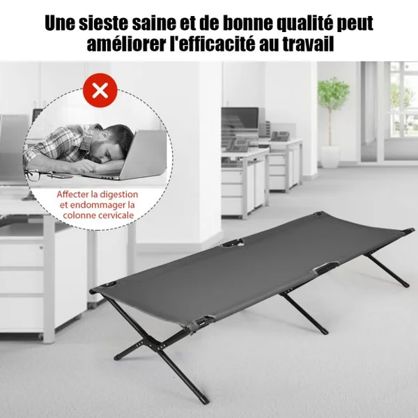 Lits de Camp Pliable 190 x 67 x 42 cm Cadre en Métal Tissu Oxford Robuste Charge 135 kg pour Voyages Camping Plage Gris