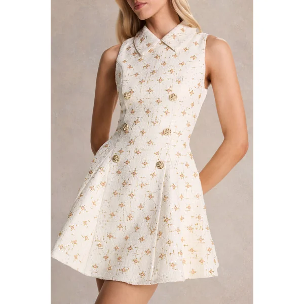 Little Star | Mini-robe ajustée en bouclé crème ornée