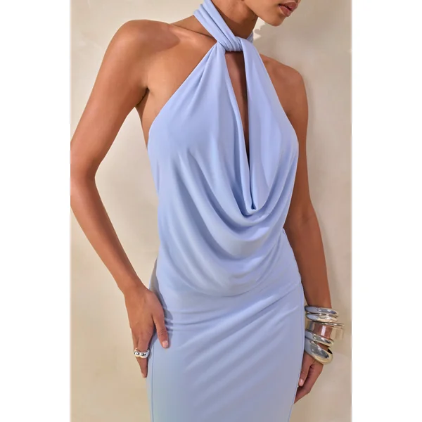 Loella | Body string bleu clair noué à décolleté drapé plongeant extrême