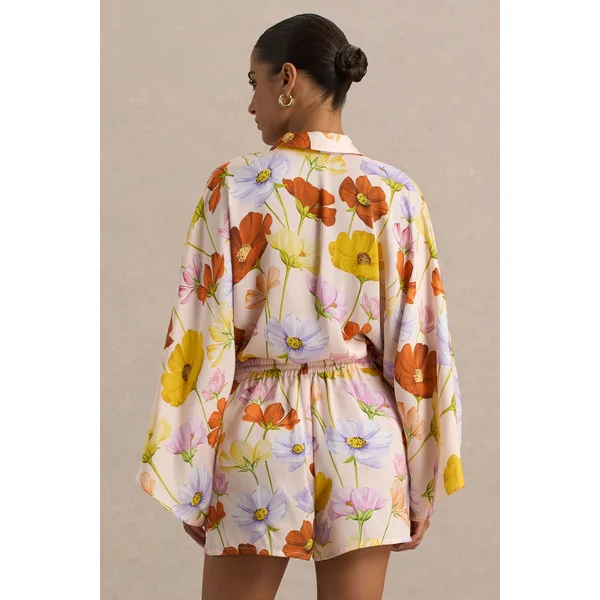 Lolite | Chemise à manches longues avec décolleté plongeant et imprimé floral vif