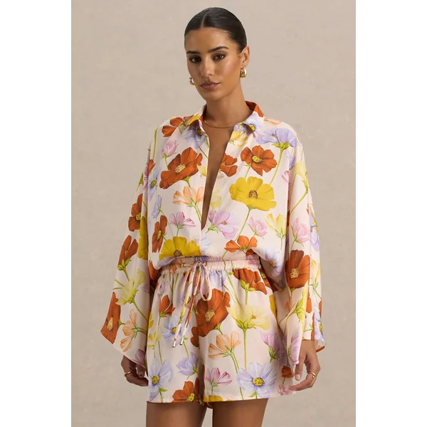 Lolite | Chemise à manches longues avec décolleté plongeant et imprimé floral vif