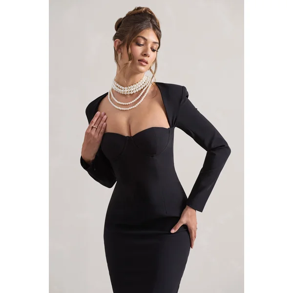 London | Robe longue noire encolure en coeur et longueur volumineuse