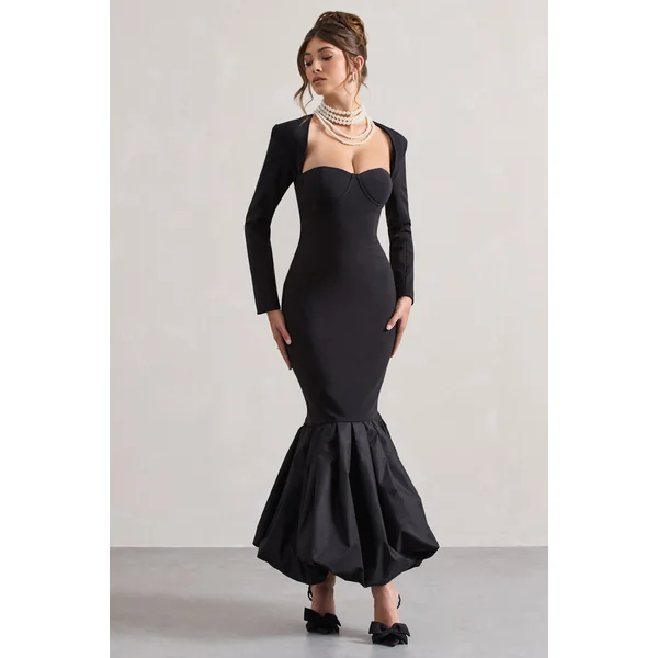 London | Robe longue noire encolure en coeur et longueur volumineuse