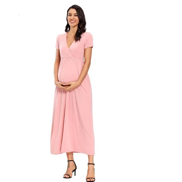 Longue robe de grossesse et d'allaitement manches courtes