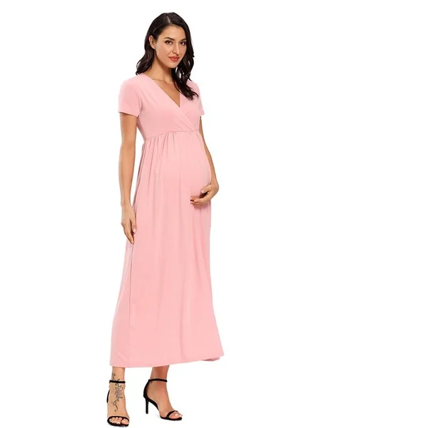 Longue robe de grossesse et d'allaitement manches courtes