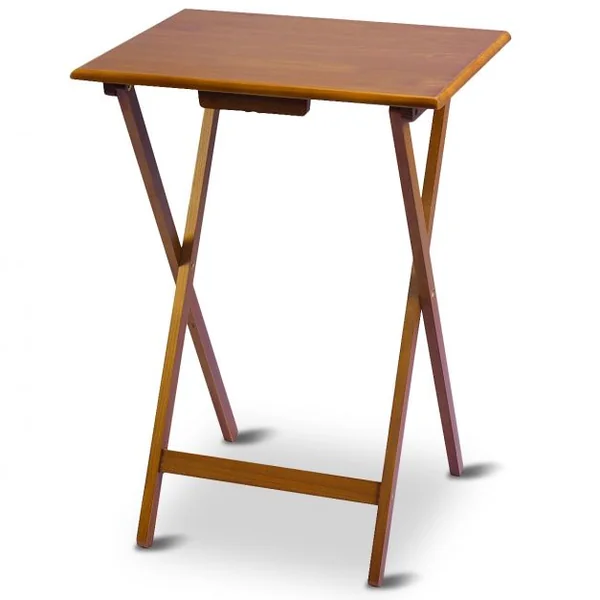 Lot 4 Tables D'appoint Pliantes Cadre en Croix Robuste Capacité 20 Kg en Pin Massif 48x37x66cm Couleur Noyer