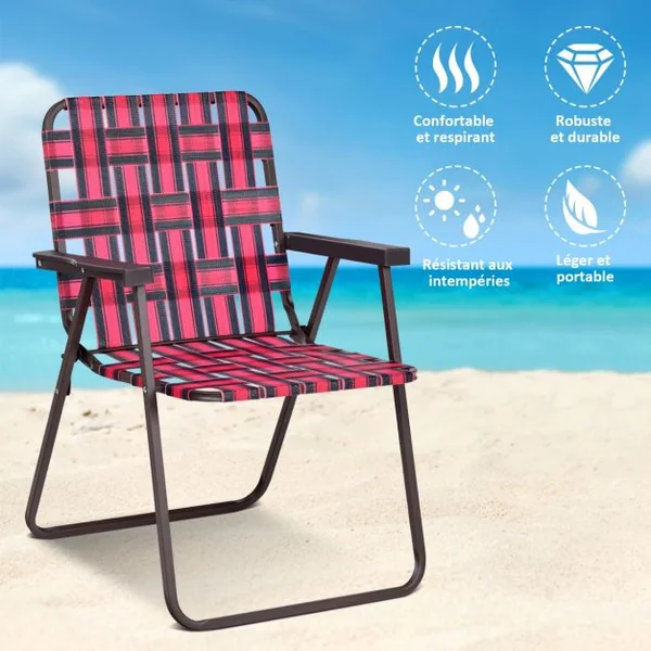 Lot 6 Chaises de Plage Pliantes en Toile avec Accoudoirs en Acier en Forme de U Supporter 120 KG