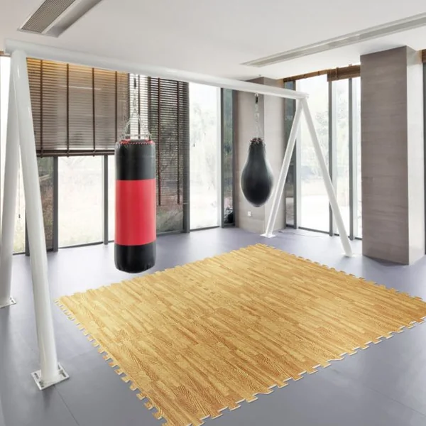 Lot de 12 Tapis de Sol en Mousse EVA Tapis Puzzle pour Gym Sports Isolation Thermique, 60x60x1cm, Imprimé Bois
