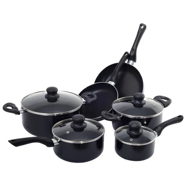 Lot de 16 Ustensiles de Cuisine 2 Poêles Antiadhésives 4 Casseroles en Aluminium avec couvercle en verre et 6 ustensiles