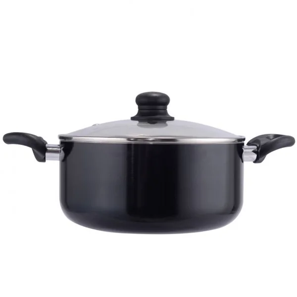 Lot de 16 Ustensiles de Cuisine 2 Poêles Antiadhésives 4 Casseroles en Aluminium avec couvercle en verre et 6 ustensiles