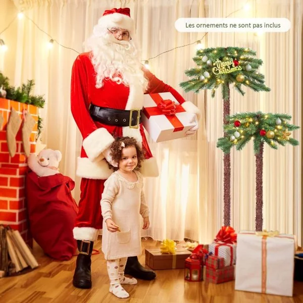 Lot de 2 Arbre de Noël Artificiel Lumineux en Forme de Palmier avec 100 LED Blanc Chaud en PVC Décoration 107 et 152,5 cm