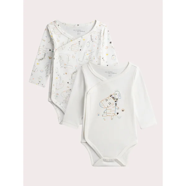 Lot de 2 bodies naissance écrus imprimés zèbre - Soins Bébé Naturels & Produits Maman Après Naissance