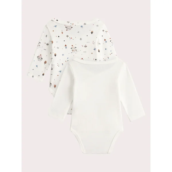 Lot de 2 bodies écrus en côte imprimés - Soins Bébé Naturels & Produits Maman Après Naissance