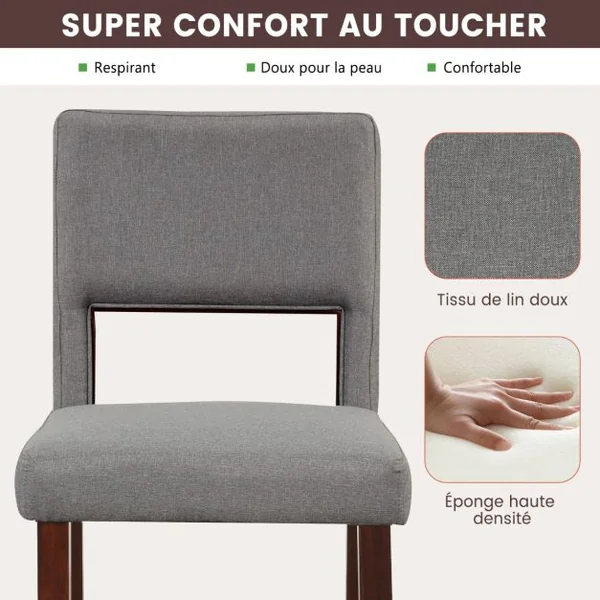 Lot de 2 Chaise Haute Bar avec Dossier et Repose-pieds Tabouret de Bar Rembourré Hauteur d’Assise 62 cm Comptoir Gris