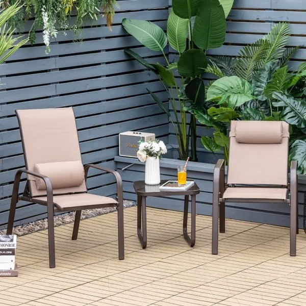 Lot de 2 Chaise Pliante avec Table Basse Dossier Réglable Tissu Teslin Charge Max 150kg pour Chaise 50kg pour Table Marron