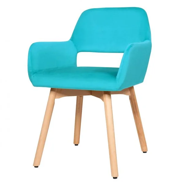 Lot de 2 Chaises avec Accoudoirs et Coussin Rembourré Chaises de Loisirs avec Pieds en Hêtre Bleu