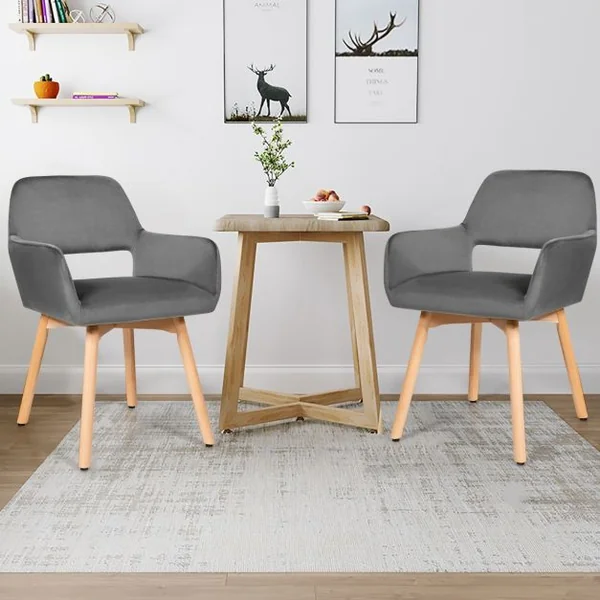 Lot de 2 Chaises avec Accoudoirs et Coussin Rembourré Chaises de Loisirs avec Pieds en Hêtre Gris foncé