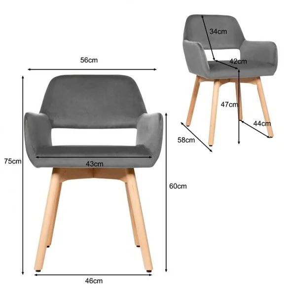 Lot de 2 Chaises avec Accoudoirs et Coussin Rembourré Chaises de Loisirs avec Pieds en Hêtre Gris foncé