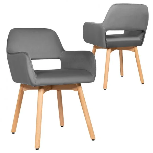 Lot de 2 Chaises avec Accoudoirs et Coussin Rembourré Chaises de Loisirs avec Pieds en Hêtre Gris foncé