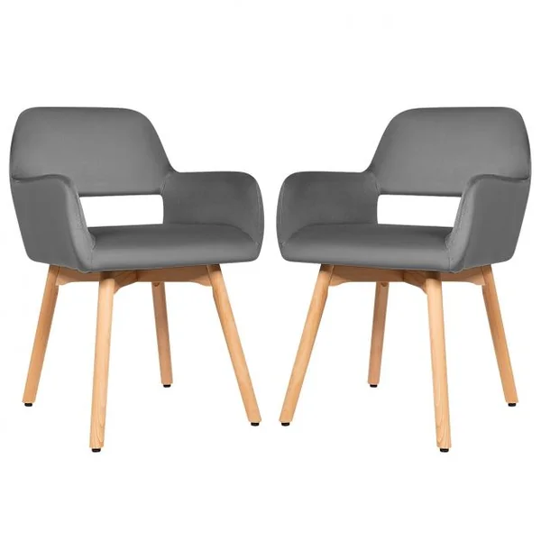 Lot de 2 Chaises avec Accoudoirs et Coussin Rembourré Chaises de Loisirs avec Pieds en Hêtre Gris foncé