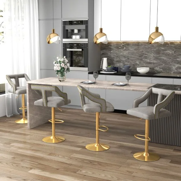 Lot de 2 Chaises de Bar Pivotantes et Réglables Repose-pied Base en Métal Galvanisé Anneau Antidérapant Gris/Rose