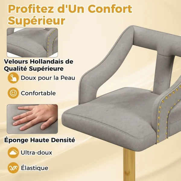 Lot de 2 Chaises de Bar Pivotantes et Réglables Repose-pied Base en Métal Galvanisé Anneau Antidérapant Gris/Rose