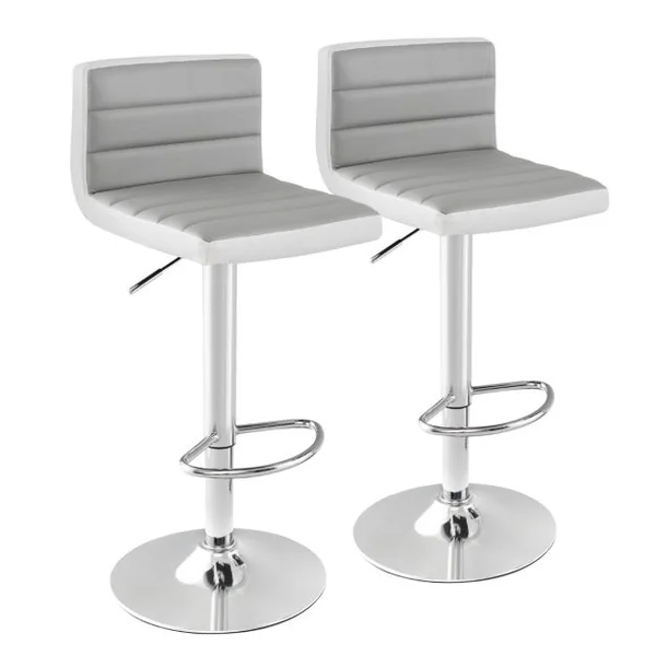 Lot de 2 Chaises de Bar Pivotantes Réglables avec Base en Métal Antidérapant et Repose-pieds Tabourets en Cuir PU Gris Et Blanc