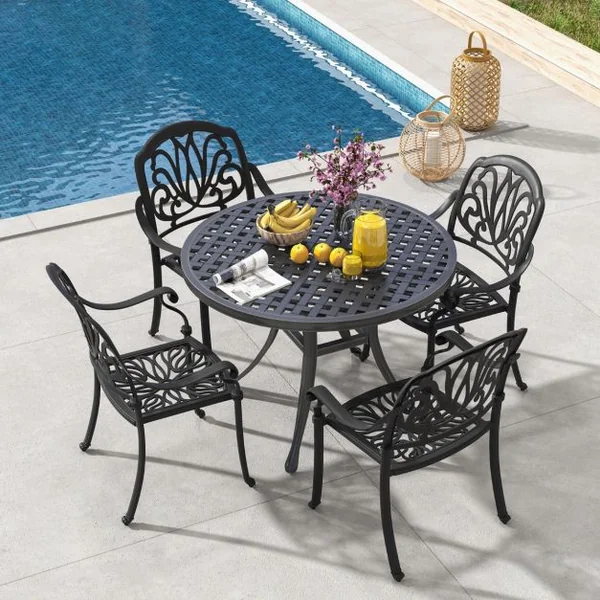 Lot de 2 Chaises de Jardin en Aluminium Coulé Fauteuil de Jardin Empilable avec Pieds Réglables Siège Incurvé Charge 165KG Noir