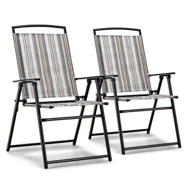 Lot de 2 Chaises de Jardin Pliantes en Textilène et Métal Charge 150KG Fauteuil de Jardin pour Camping Plage Pique-nique