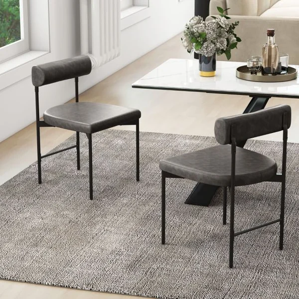 Lot de 2 Chaises de Salle à Manger Chaise de Cuisine Rembourrée en Similicuir Dossier Incurvé et Rembourré Siège en ‘U’ Gris